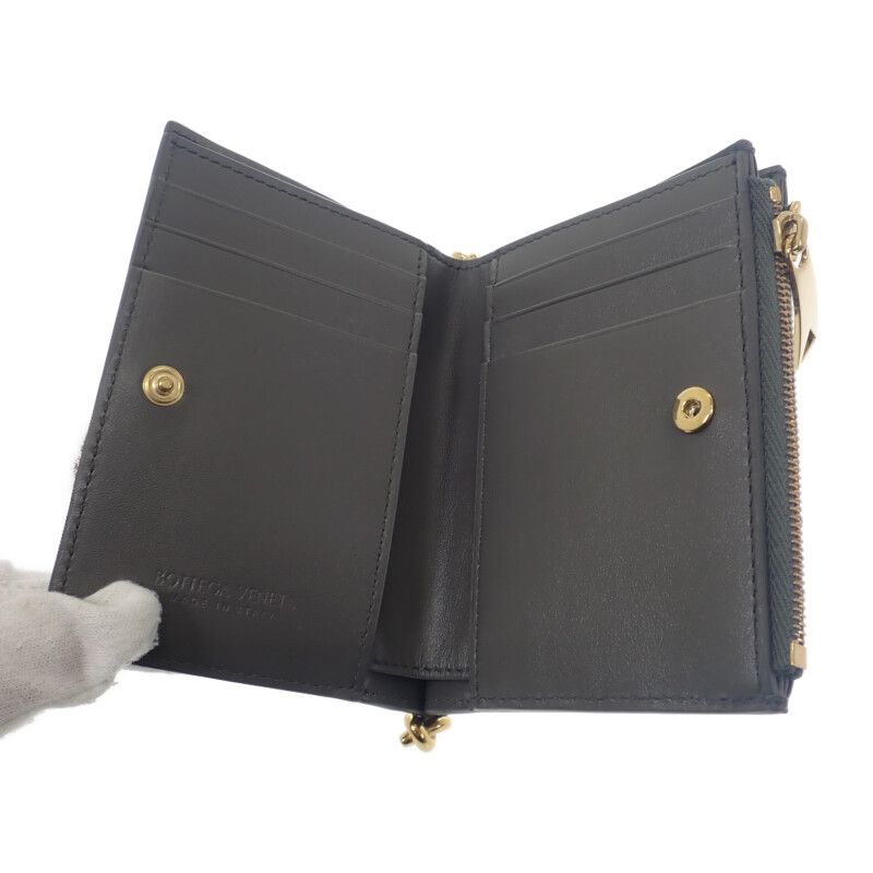 Bottega Veneta Solstice Small 788055 Bifold Wallet Intrecciato Gray Gold