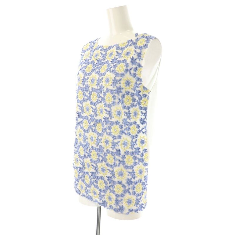 Prada Flower Embellishment Sleeveless Cut And Sewn Tank Top White Blue Yellow