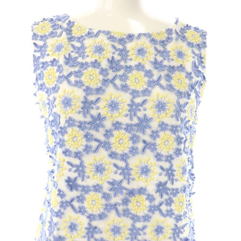 Prada Flower Embellishment Sleeveless Cut And Sewn Tank Top White Blue Yellow