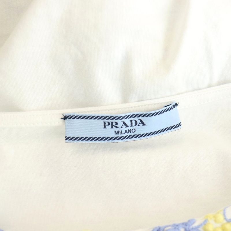 Prada Flower Embellishment Sleeveless Cut And Sewn Tank Top White Blue Yellow