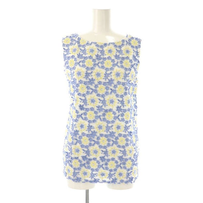 Prada Flower Embellishment Sleeveless Cut And Sewn Tank Top White Blue Yellow