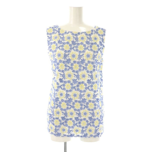 Prada Flower Embellishment Sleeveless Cut And Sewn Tank Top White Blue Yellow