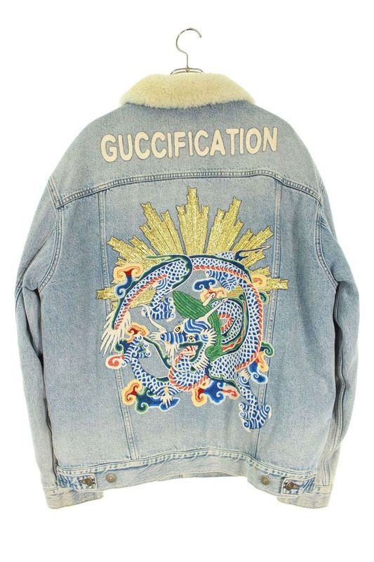 Gucci 458512 Xra29 DIY Patch Embellished Denim Mouton Blouson Men 50