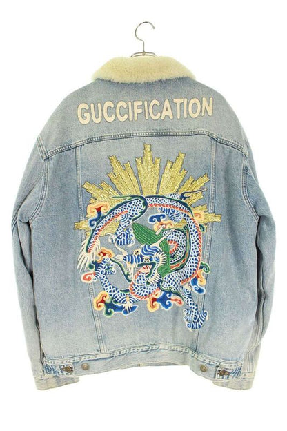 Gucci 458512 Xra29 DIY Patch Embellished Denim Mouton Blouson Men 50