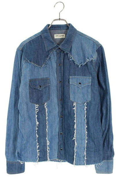 Saint Laurent Paris 551352 Y968t Patchwork Denim Long Sleeve Shirt Men's L