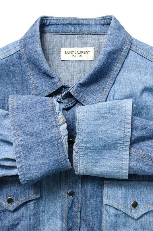 Saint Laurent Paris 551352 Y968t Patchwork Denim Long Sleeve Shirt Men's L