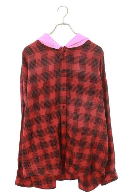 Balenciaga 23SS 746369 Tnm25 Hooded Check Shirt Hooded Checkered Long Sleeve
