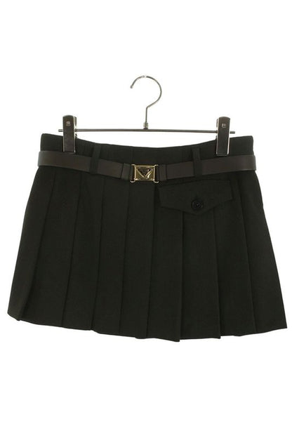 Prada P179xk Pleated Skirt With Triangle Logo Belt Women 36