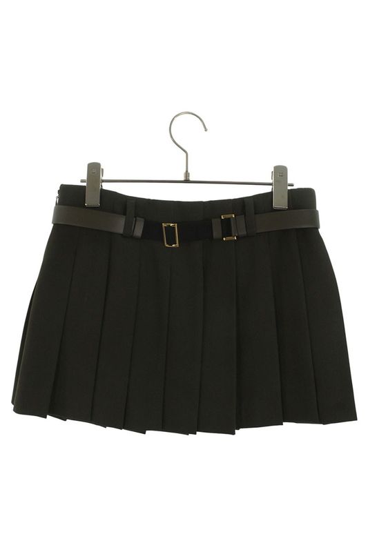 Prada P179xk Pleated Skirt With Triangle Logo Belt Women 36