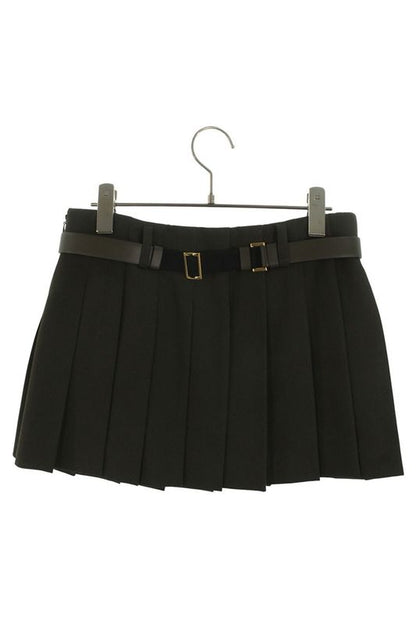 Prada P179xk Pleated Skirt With Triangle Logo Belt Women 36