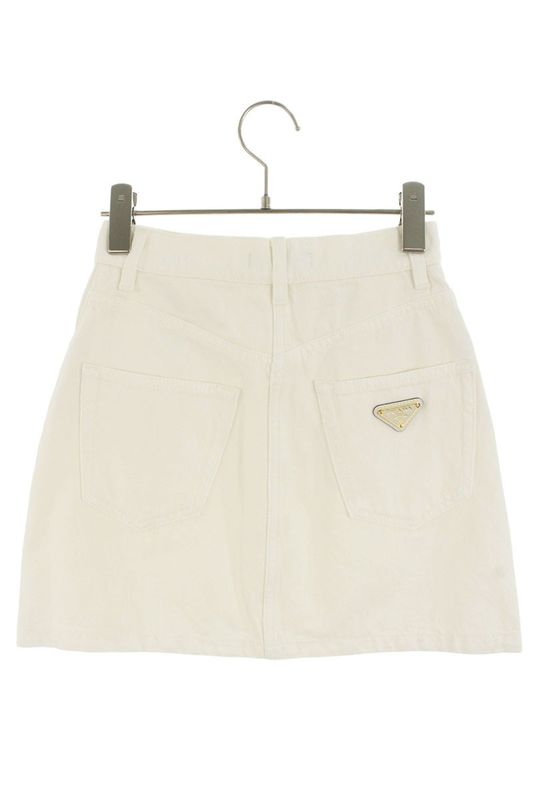 Prada Gfd177 Triangle Logo Plate Denim Skirt Women 36