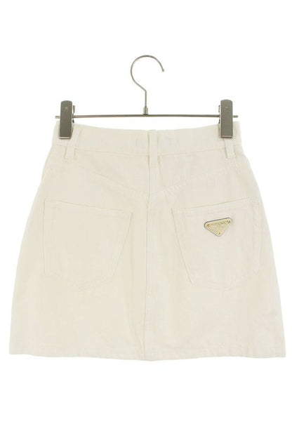Prada Gfd177 Triangle Logo Plate Denim Skirt Women 36