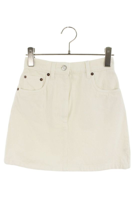 Prada Gfd177 Triangle Logo Plate Denim Skirt Women 36