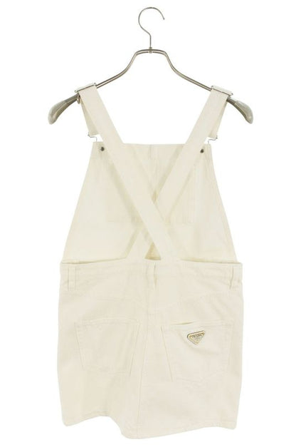 Prada Gfa139 Triangle Logo Plate Denim Skirt Overalls Women 36