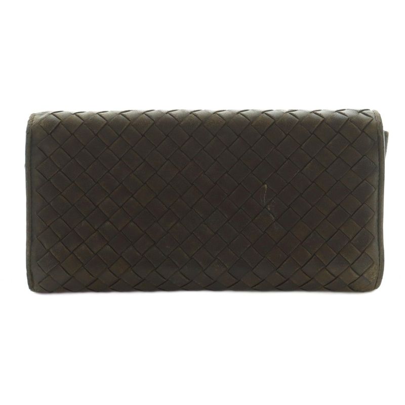 Bottega Veneta Intrecciato Long Wallet Fold Change Pocket Flap Brown 150509 MI