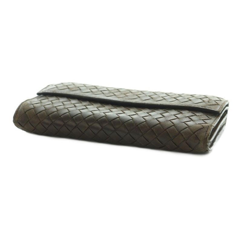 Bottega Veneta Intrecciato Long Wallet Fold Change Pocket Flap Brown 150509 MI