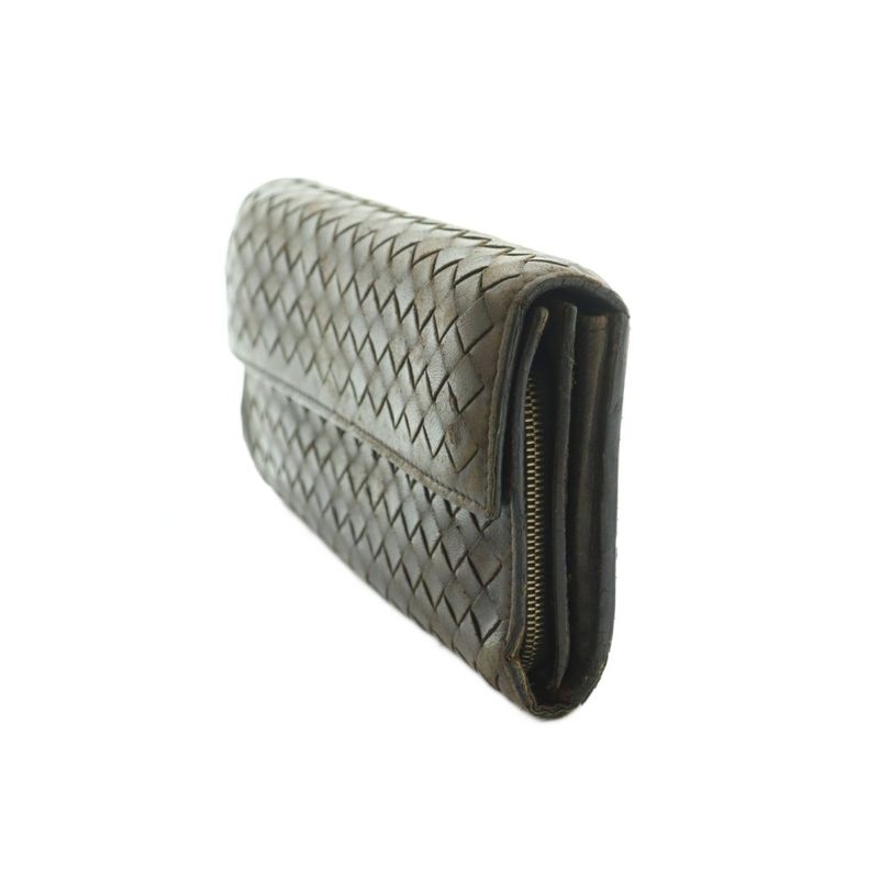 Bottega Veneta Intrecciato Long Wallet Fold Change Pocket Flap Brown 150509 MI