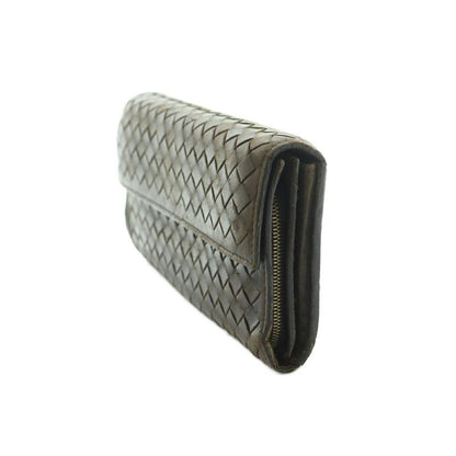 Bottega Veneta Intrecciato Long Wallet Fold Change Pocket Flap Brown 150509 MI