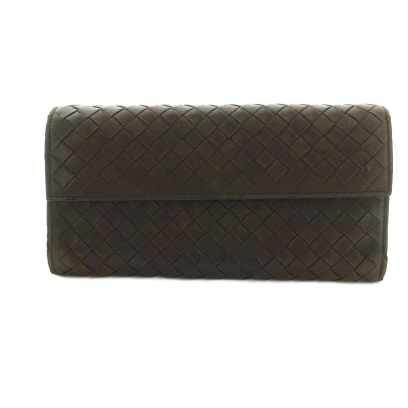Bottega Veneta Intrecciato Long Wallet Fold Change Pocket Flap Brown 150509 MI