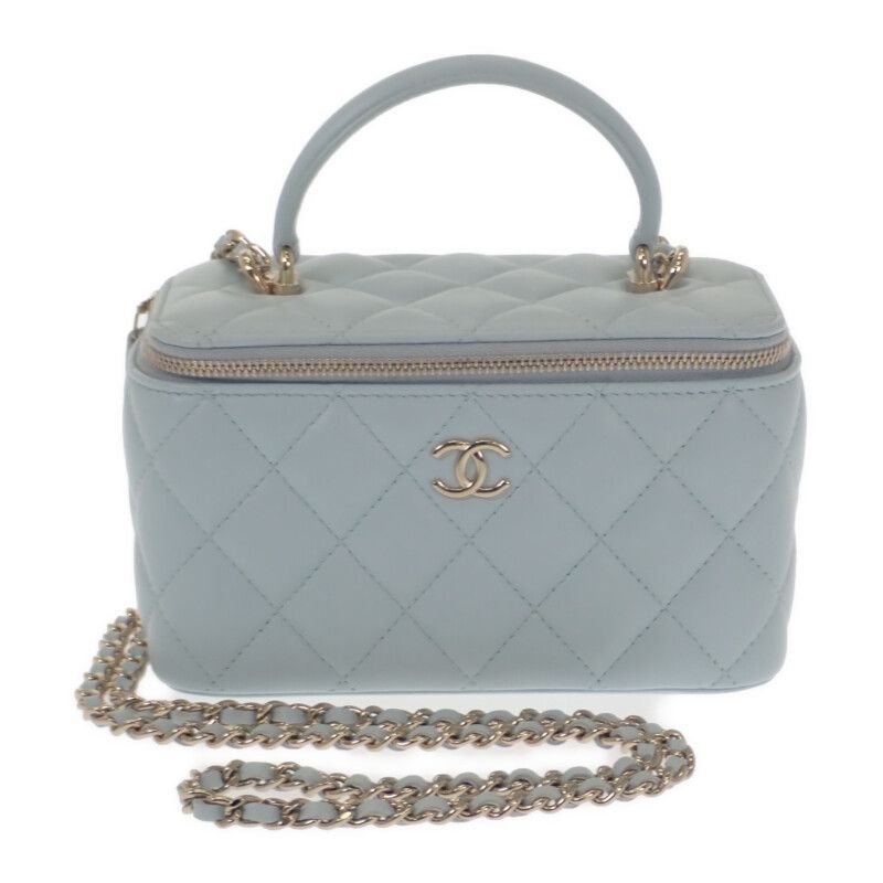 Chanel Vanity Chain Shoulder Ap2199 2WAY Bag Lambskin Light Blue Gold Hardware