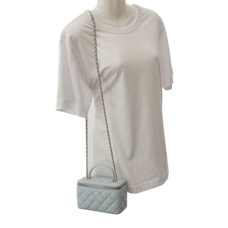 Chanel Vanity Chain Shoulder Ap2199 2WAY Bag Lambskin Light Blue Gold Hardware