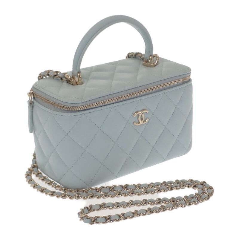 Chanel Vanity Chain Shoulder Ap2199 2WAY Bag Lambskin Light Blue Gold Hardware