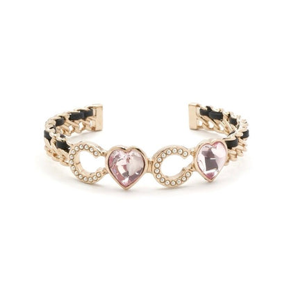 Chanel Bracelet Bangle Cuff Gold Black Logo Heart Pearl Rhinestone