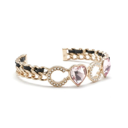 Chanel Bracelet Bangle Cuff Gold Black Logo Heart Pearl Rhinestone