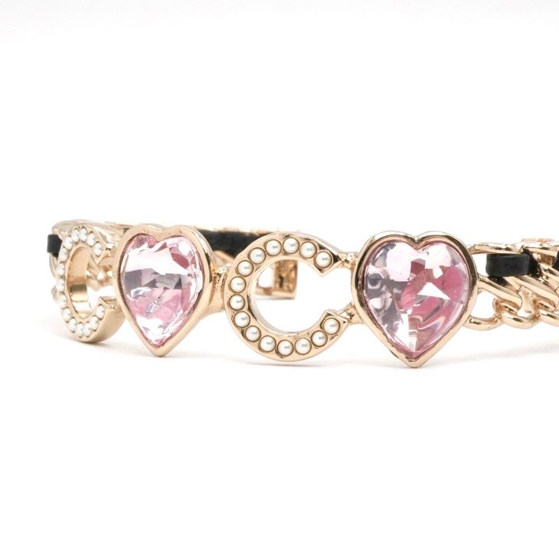 Chanel Bracelet Bangle Cuff Gold Black Logo Heart Pearl Rhinestone