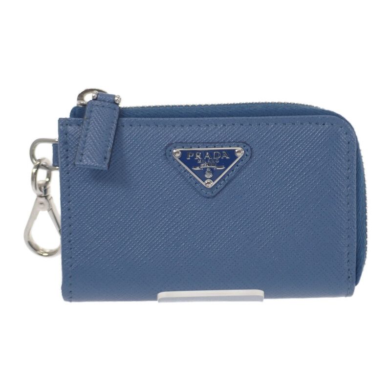Prada Leather Key Ring 2tt085 Key Case Saffiano Blue Men Ladies Unisex [A Rank