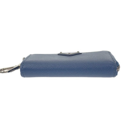 Prada Leather Key Ring 2tt085 Key Case Saffiano Blue Men Ladies Unisex [A Rank