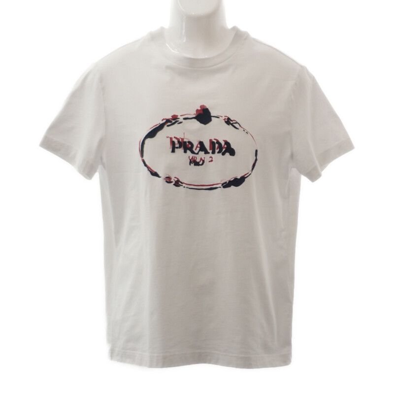 Prada Logo L Ujn555_r182_125e Short Sleeve T-shirt Cotton White Men's Embroidery