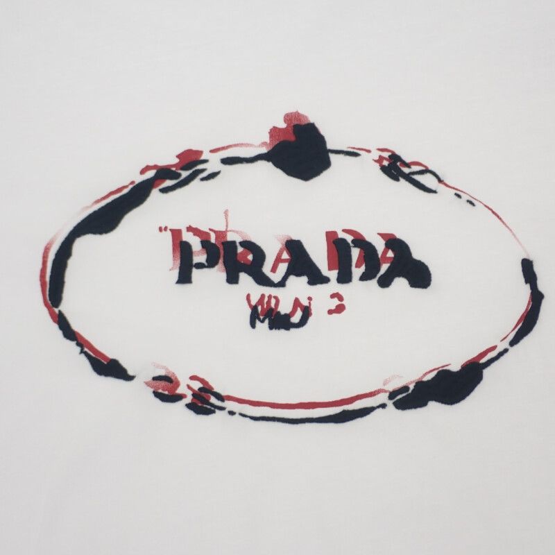 Prada Logo L Ujn555_r182_125e Short Sleeve T-shirt Cotton White Men's Embroidery
