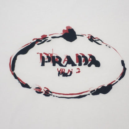 Prada Logo L Ujn555_r182_125e Short Sleeve T-shirt Cotton White Men's Embroidery
