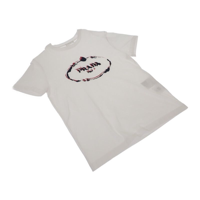 Prada Logo L Ujn555_r182_125e Short Sleeve T-shirt Cotton White Men's Embroidery