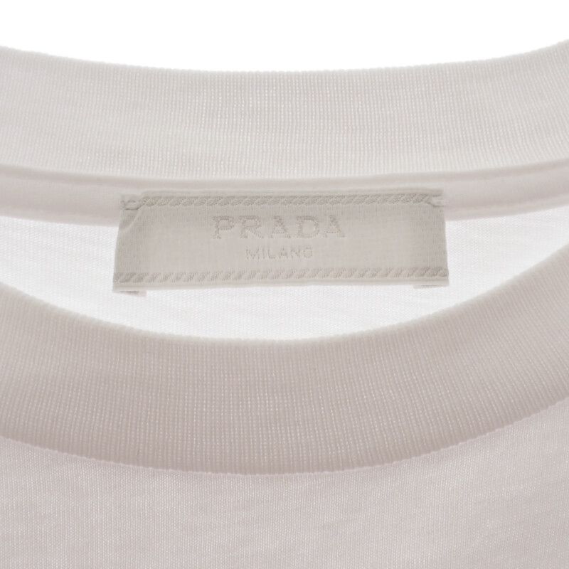 Prada Logo L Ujn555_r182_125e Short Sleeve T-shirt Cotton White Men's Embroidery