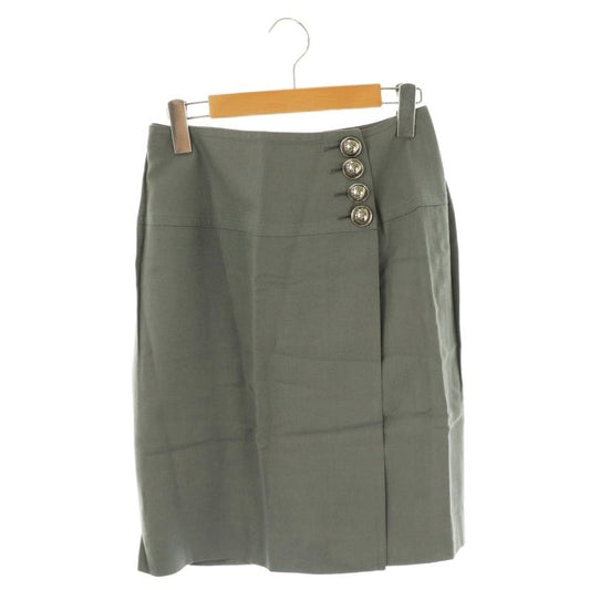Christian DIOR Rayon Linen Skirt Wrap Skirt Tight Skirt Knee Length M Grey DF -