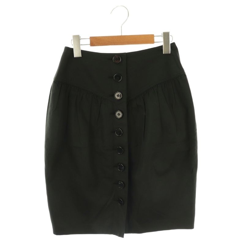 Christian DIOR Front Button Tucked Skirt Tight Skirt Knee Length M Black DF -