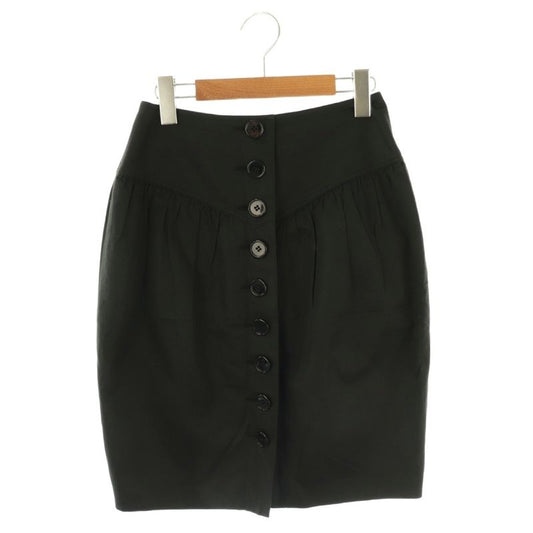 Christian DIOR Front Button Tucked Skirt Tight Skirt Knee Length M Black DF -