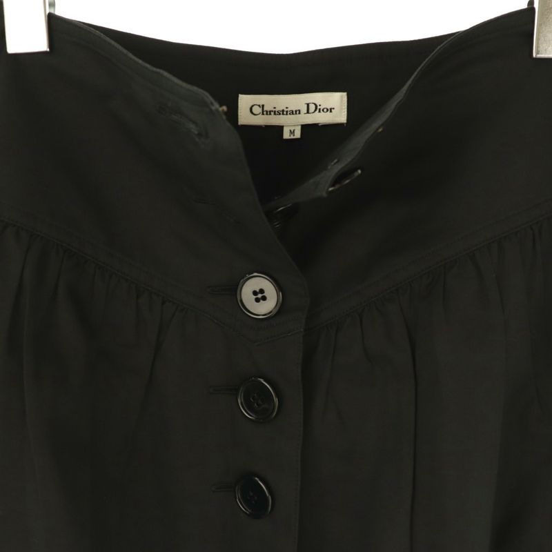 Christian DIOR Front Button Tucked Skirt Tight Skirt Knee Length M Black DF -