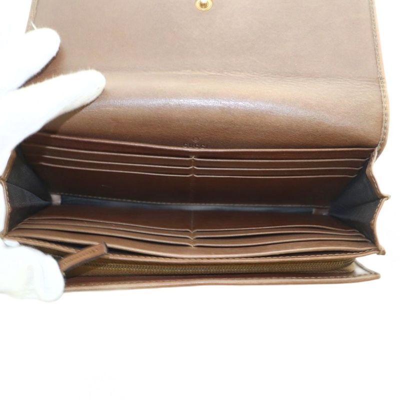 Gucci Interlocking G Long Wallet Fold Change Purse Flap Leather Brown 251724 MI
