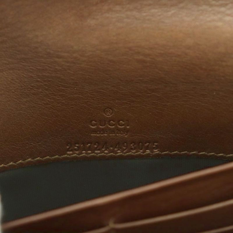 Gucci Interlocking G Long Wallet Fold Change Purse Flap Leather Brown 251724 MI
