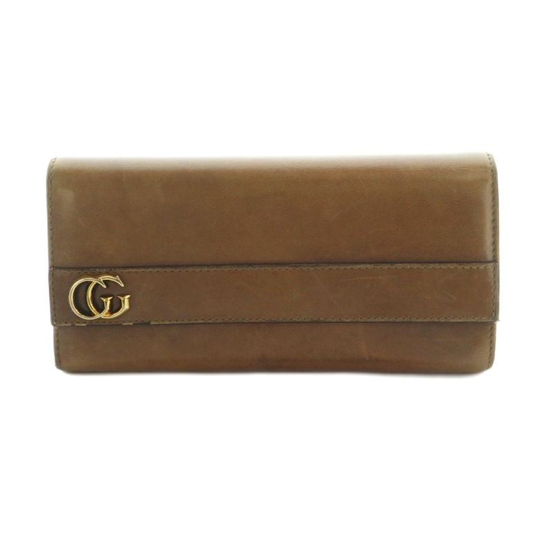 Gucci Interlocking G Long Wallet Fold Change Purse Flap Leather Brown 251724 MI
