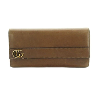 Gucci Interlocking G Long Wallet Fold Change Purse Flap Leather Brown 251724 MI