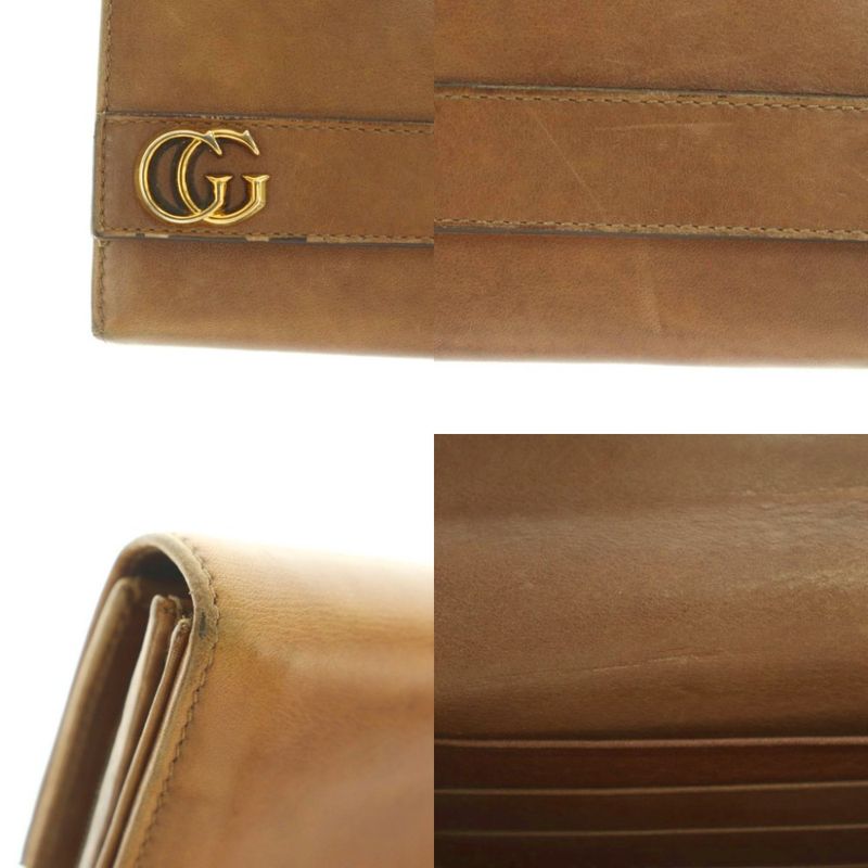 Gucci Interlocking G Long Wallet Fold Change Purse Flap Leather Brown 251724 MI