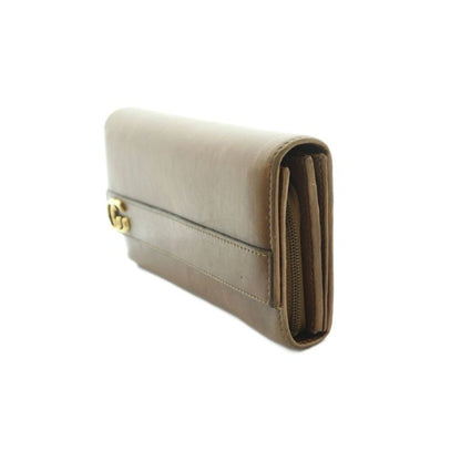 Gucci Interlocking G Long Wallet Fold Change Purse Flap Leather Brown 251724 MI