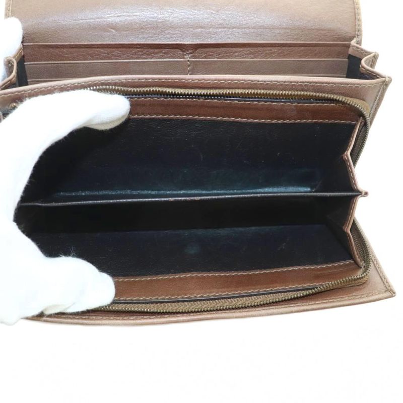 Gucci Interlocking G Long Wallet Fold Change Purse Flap Leather Brown 251724 MI