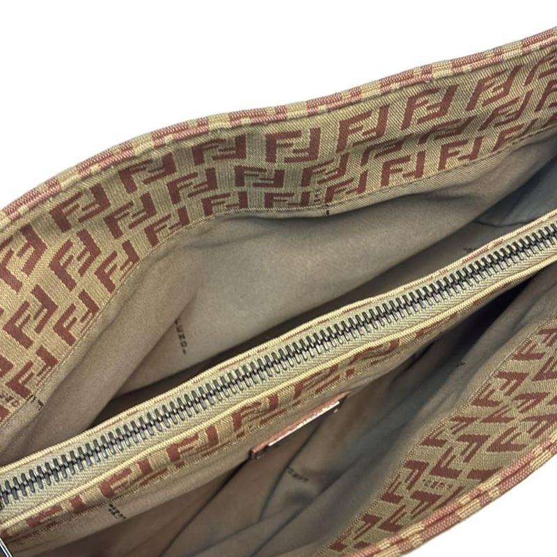 Fendi Tote Bag Zucchino Pattern 8bh073 Beige And Pink Beige Leather