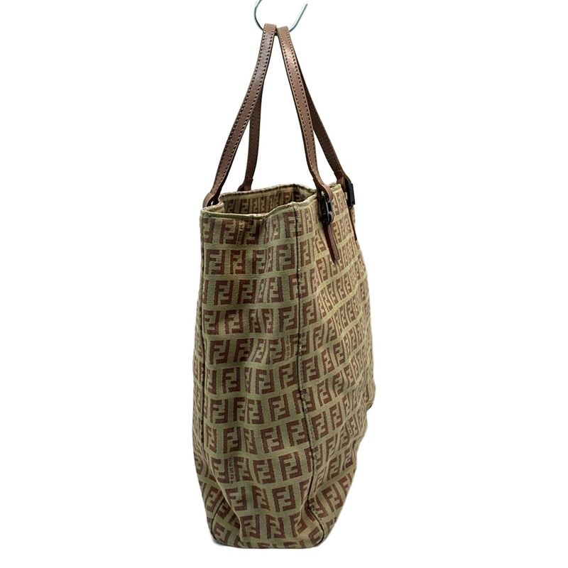 Fendi Tote Bag Zucchino Pattern 8bh073 Beige And Pink Beige Leather