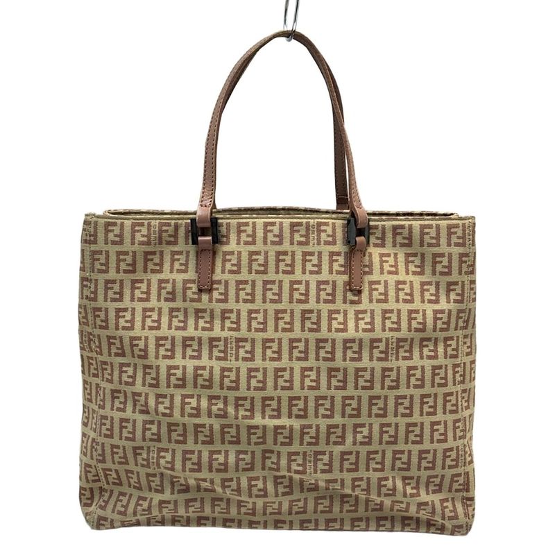 Fendi Tote Bag Zucchino Pattern 8bh073 Beige And Pink Beige Leather
